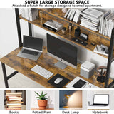 Aquzee 55 Inch Rustic Brown Computer Desk with Hutch and Storage Shelves Aquzee