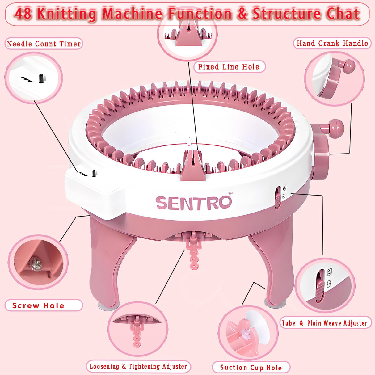 PKHOUHYI Sentro Knitting Machine,48 Needles Knitting Machine with Row Counter Automatic Circular Weaving Spinning Knitting Loom Machine Kit for Adults & Beginners for Scarves,Sweater,Hat PKHOUHYI