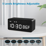 MOSITO Digital Wooden Alarm Clock with Wireless Charging, 0-100% Dimmer, Dual Alarm, Weekday/Weekend Mode, Snooze, Wood LED Clocks for Bedroom, Bedside, Desk, Kids (Black) MOSITO