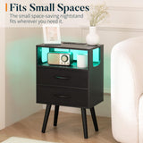 Yoobure LED Night Stand with Charger Station, Mid Century Modern Nightstand with Fabric Drawers, Bedside Table Nightstands with Storage Shelf, Bed Side Table Small Night Stands for Bedroom Living Room Yoobure