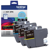 Brother Genuine LC401 Standard Yield 3-Pack Ink Cartridges â€“ Includes 1 Cartridge Each of Cyan, Magenta and Yellow , 3 Count (Pack of 1) Brother