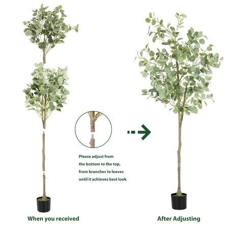 Fogein Artificial Eucalyptus Tree,6Ft Tall Fake Potted Tree Silk Faux Eucalyptus Tree with Plastic Nursery Pot, Artificial Plants for Home Office Indoor Decor Fogein