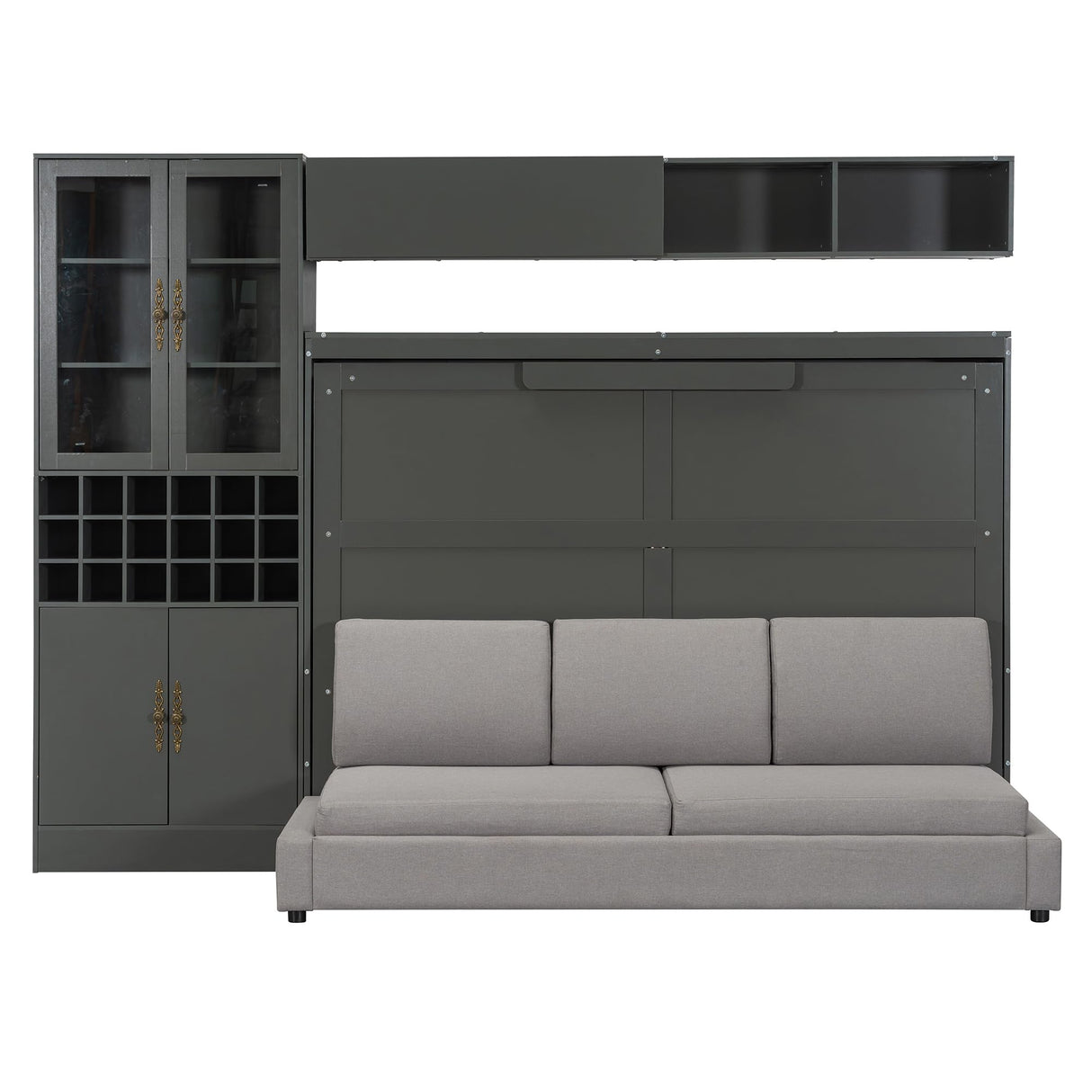 Harper & Bright Designs Full Size Murphy Bed, Wall Bed with Sofa, Shelves USB & Light, Gray Harper & Bright Designs