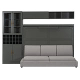 Harper & Bright Designs Full Size Murphy Bed, Wall Bed with Sofa, Shelves USB & Light, Gray Harper & Bright Designs