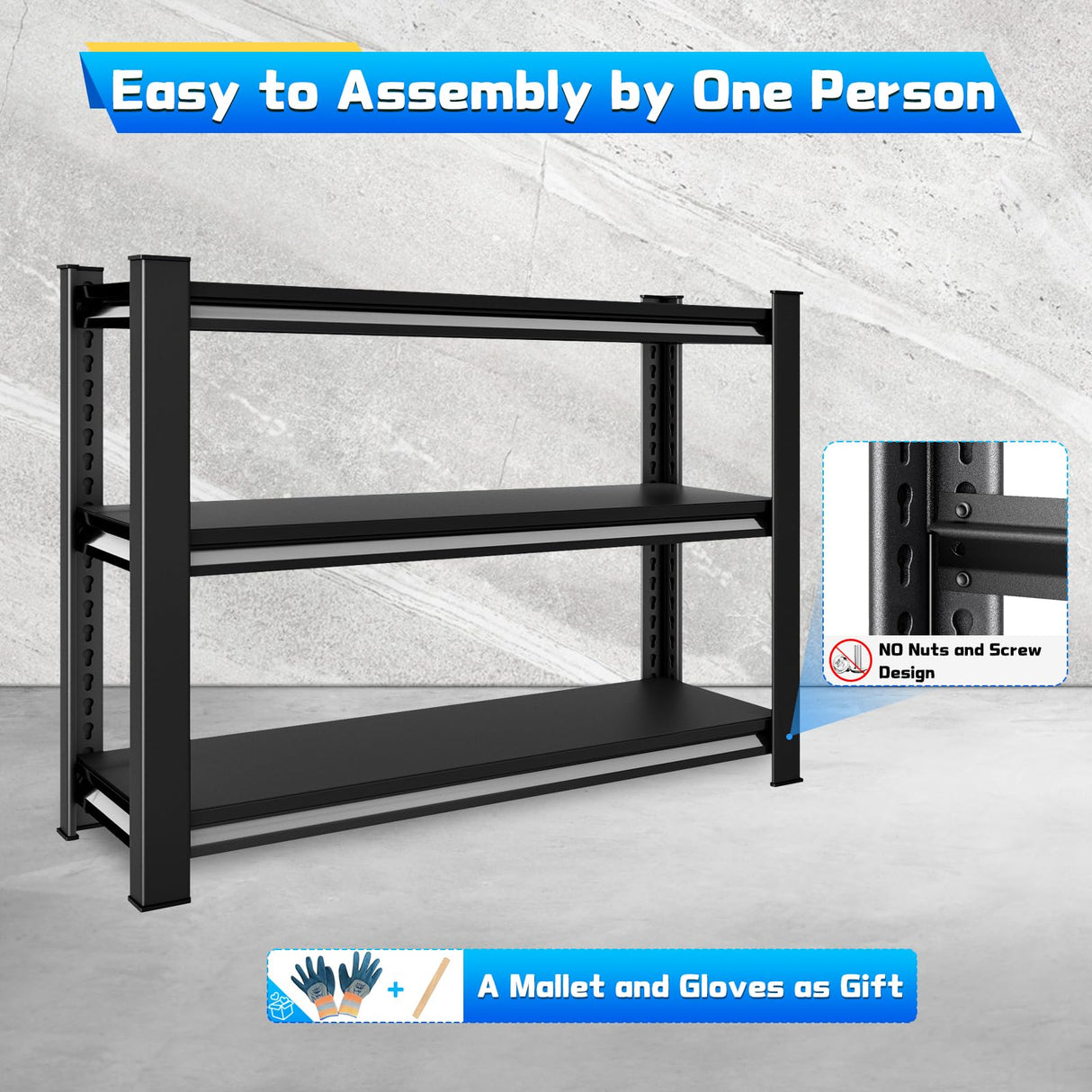 Rufokisa 40" W Garage Shelving Heavy Duty，1500LBS Loads Adjustable Garage Storage Shelves,3-Tier Metal Storage Racks and Shelving Units, Utility Rack Shelves,40”W x 18”D x 36”H,Black Rufokisa