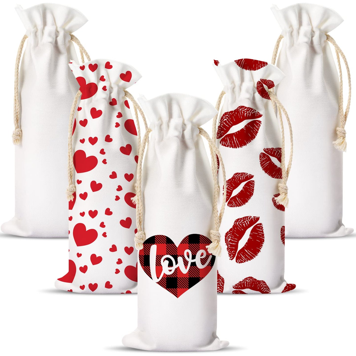 Shappy Canvas Wine Bottle Bags Sublimation Blank Wine Bottle Bags with Drawstrings Halloween Wine Bags Reusable Cotton Wine Bags Bulk for Christmas DIY Wedding Birthday Party Gift Bag(5 Pieces)