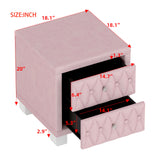 Merax Nightstand with Storage Drawers, Upholstered Velvet Bedside End Table for Small Bedroom, Pink Merax