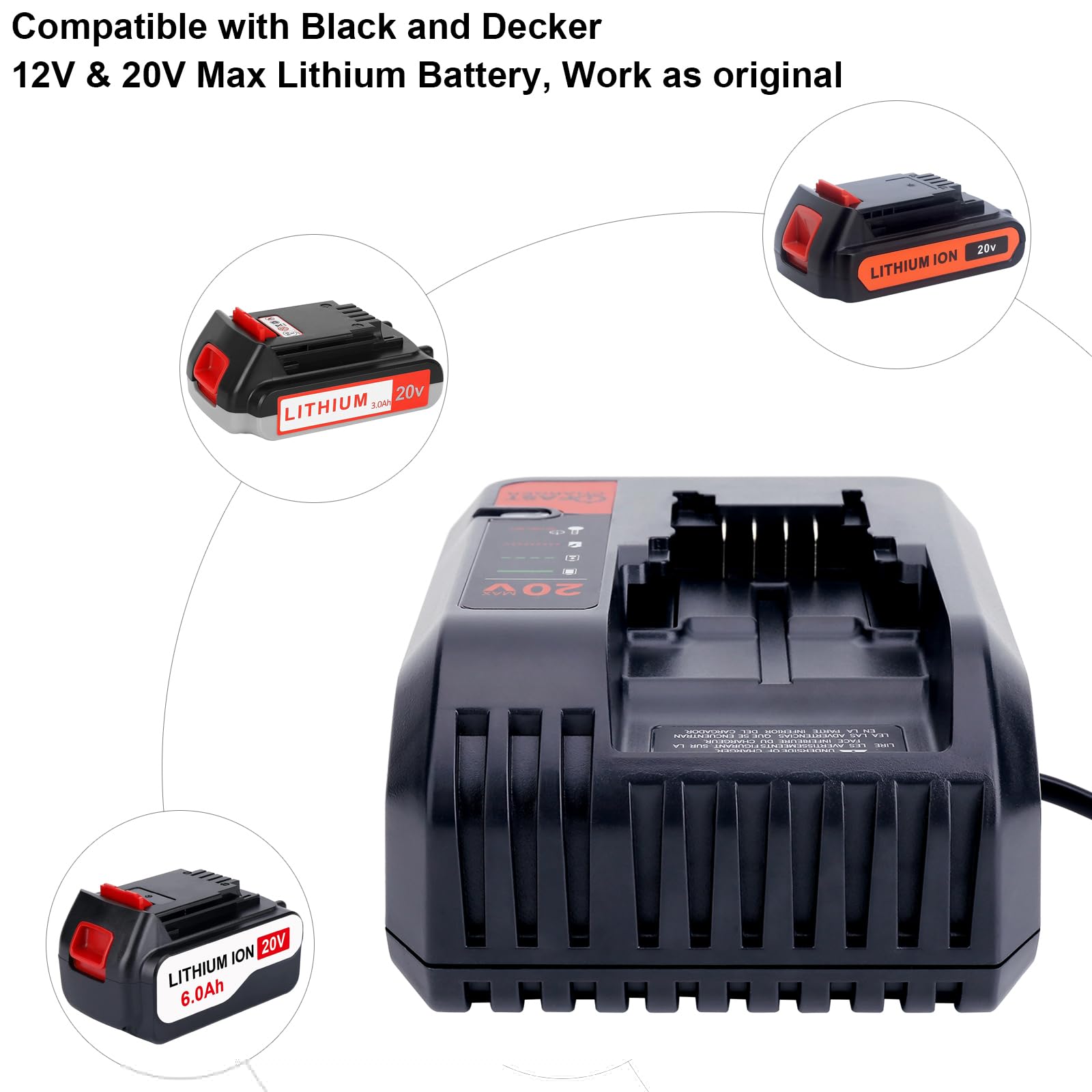 Qbmel 20 Volt Lithium Battery Charger BDCAC202B Replacement for Black and Decker 16V-20V MAX Lithium Battery LBXR20 LBX4020 LBXR20 LBXR2020 LBXR2020-OPE - WoodArtSupply