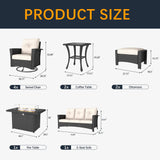 FUARTIO 10 Pieces Outdoor Patio Furniture Set with Fire Pit Table, Wicker Patio Sectional Set Conversation Wicker Swivel Chairs with Small Side Table FUARTIO
