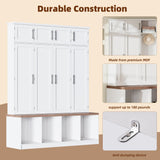 Merax Hall Tree with Entryway Bench and Shoe Cabinet, Multi-Functional Seating Bench with 4 Hanging Hooks and 8 Doors, White Merax