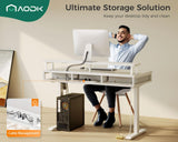 AODK Electric Standing Desk with Drawers, 47 Inch Height Adjustable Small Desk with Power Outlets & LED Lights, Sit Stand Table with Monitor Stand for Home, Office, Workstation, White AODK
