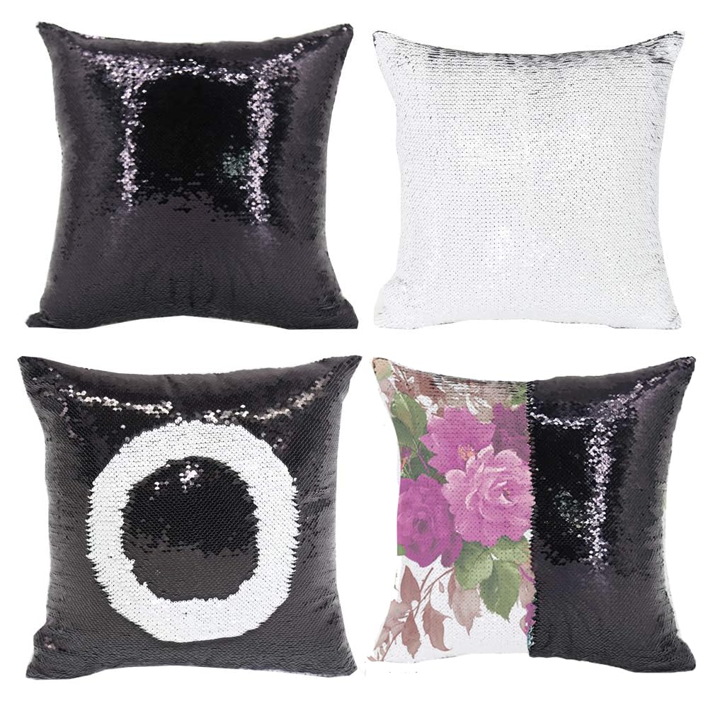 H-E 10PCS Mixed Color Sublimation Reversible Sequin Pillow Case Cover Blanks Square Mermaid Throw Pillowcase Covers Sofa Cushion Cover Case 15.75"x15.75" H-E