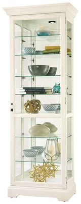 Howard Miller Chesterbrook V Curio Cabinet – Lighted White Wooden Display Cabinet with Wire Brushed Finish Eight Level Showcase Adjustable Glass Shelves Beveled Glass Quality Home Decor Howard Miller