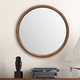 LYYYXGYP Round Wood Mirror 24 Inch Farmhouse Wall Mirror Wooden Framed Brown Circle Mirror for Bathroom LYYYXGYP