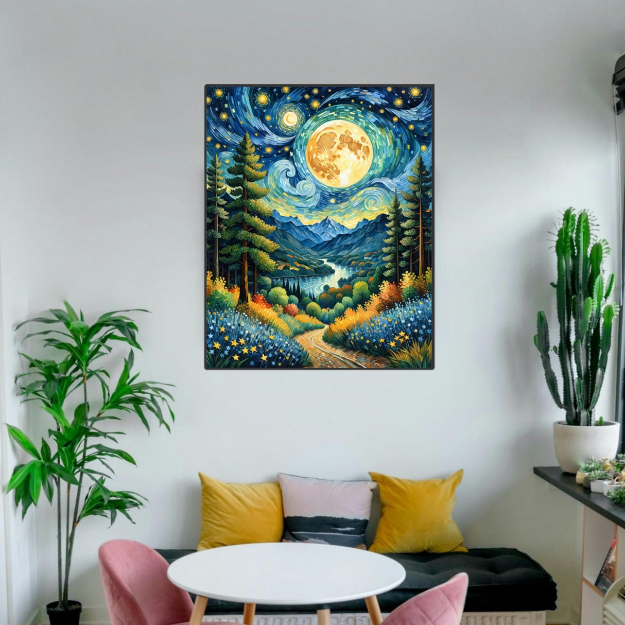 ldazao Moon Paint by Numbers Kit for Adults Beginner Forest Adult Paint by Number Kits On Canvas Adults' Paint-by-Number Kits DIY Oil Painting Kits for Gift Home Wall Decor 16x20 Inch ldazao