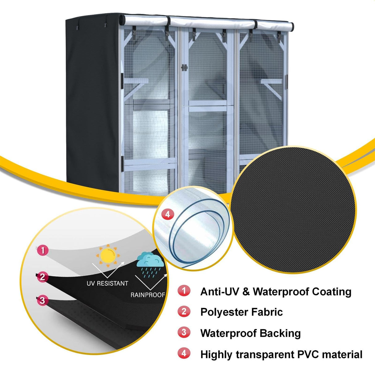 Outdoor Cat House Cover 600D Heavy Duty Waterproof Full Coverage Large Cat House Cover Walk-in Cat Cage Cover L63“ X W30” X H70” (Only Cover) Ddeman