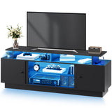 DWVO Modern TV Stand for 65/75 Inch TVs, Entertainment Center with LED Lights, TV Shelf with Storage Cabinets & Movable Partition, TV Console for Living Room, Black DWVO
