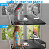 GreenForest 40 inch Computer Desk with Power Outlets, Small Home Office Desk with Ergonomic Monitor Stand, Reversible Gaming Desk, Modern Study Desk, Laptop Desk, Black GreenForest