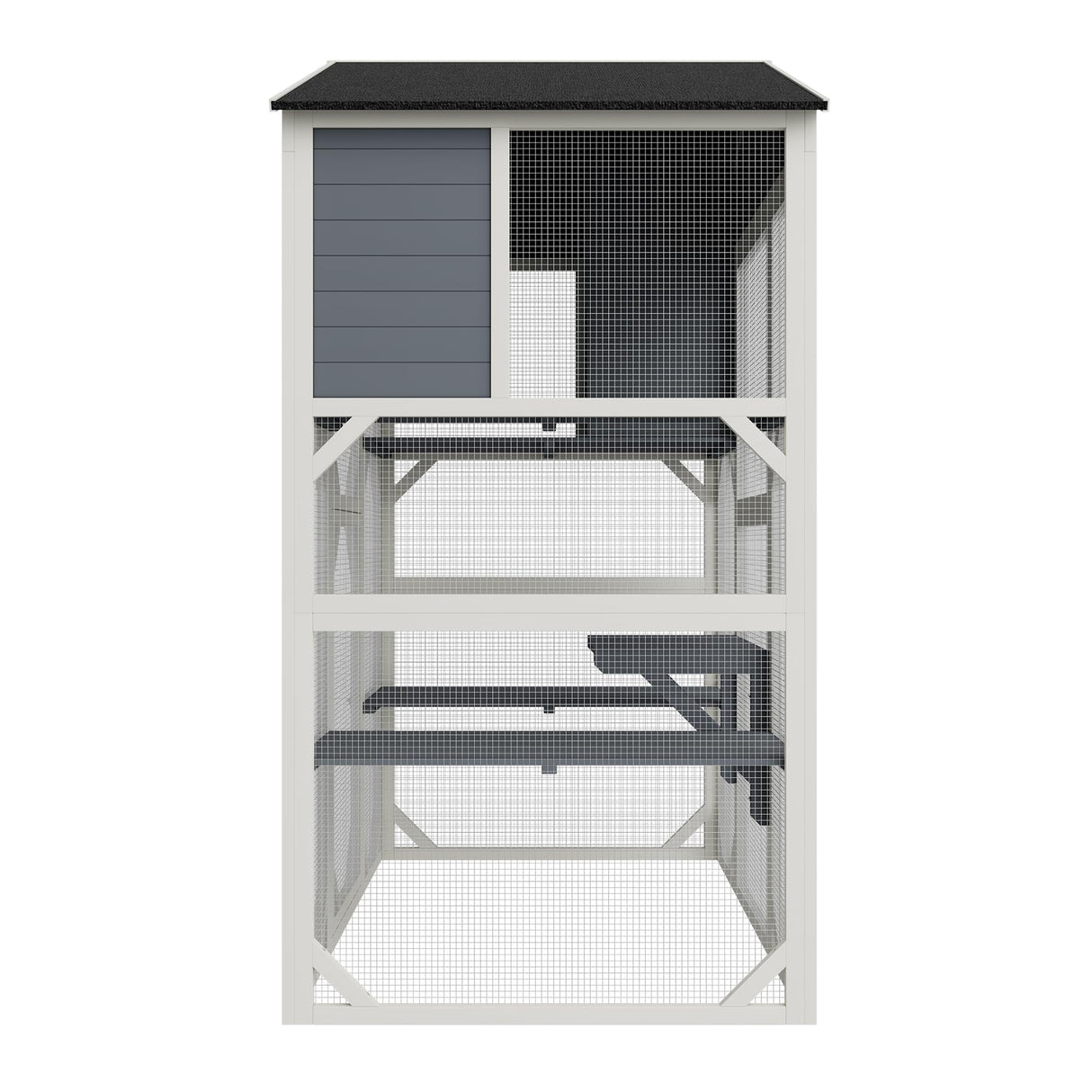 YOPTO 74.8" H Wooden Catio Outdoor Cat House,Cat Enclosure with Waterproof Top, 3 Platforms & 2 Napping House Small Pet Animal Cage,Brown+White YOPTO