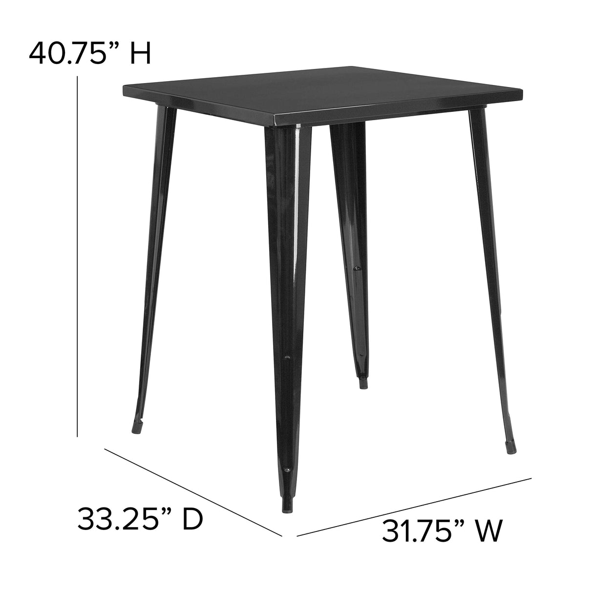EMMA + OLIVER Commercial Grade 31.5" Square Black Metal Indoor-Outdoor Bar Height Table EMMA + OLIVER
