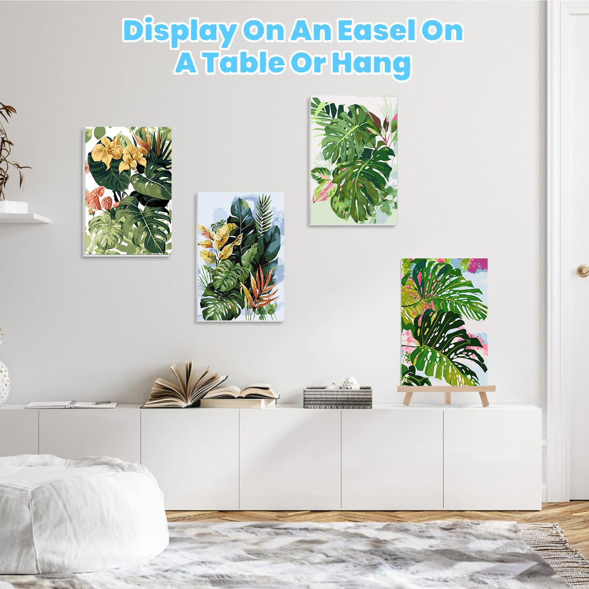 ajepon Framed Paint by Numbers Kit for Adults 4 Pack-Plants Easy Paint by Numbers Kit for Adults Beginner, DIY Simple Paint by Number with Framed Canvas (8x12inch) ajepon