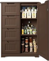 Gizoon Pantry Cabinet Storage Cupboard, Freestanding Wooden Dresser with 4 Drawers for Bathroom and Dining Room, 33" Dark Brown, Small Kitchen Pantry Storage Cabinet with Door and Shelves Gizoon