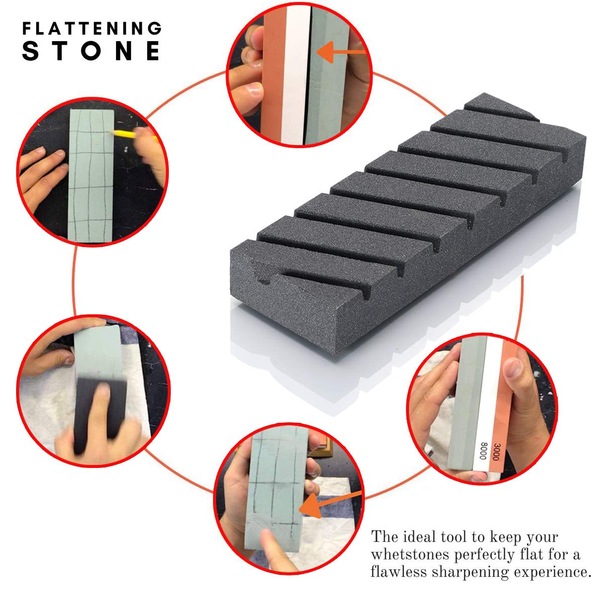 Knife Sharpening Stone Set,4 Side Grit 400/1000 3000/8000 Water Stone,Whetstone Kit with Non-slip Bamboo Base,Flattening Stone,Angle Guide,Leather Strop,Polishing Compound and Honing Guide. HJYC