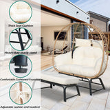 Nevsokio Double Wicker Outdoor Egg Chair,Lounge Chair with Ottoman,Oversized Patio Chair with Footrests,Cushions, Outdoor Indoor Rattan Chair (Rope, White) Nevsokio