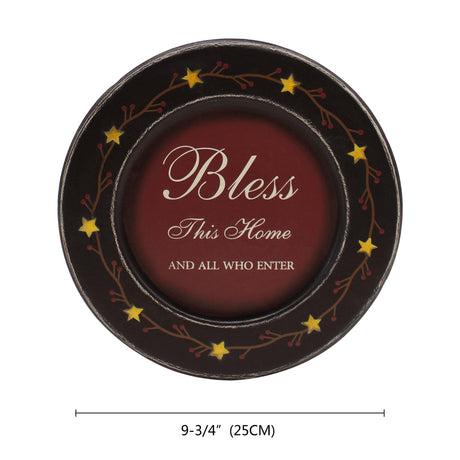 CVHOMEDECO. Primitives Vintage Bless This Home Wood Decorative Plate Retro Display Wooden Plate Home Décor Art, 9-3/4 Inch CVHOMEDECO.