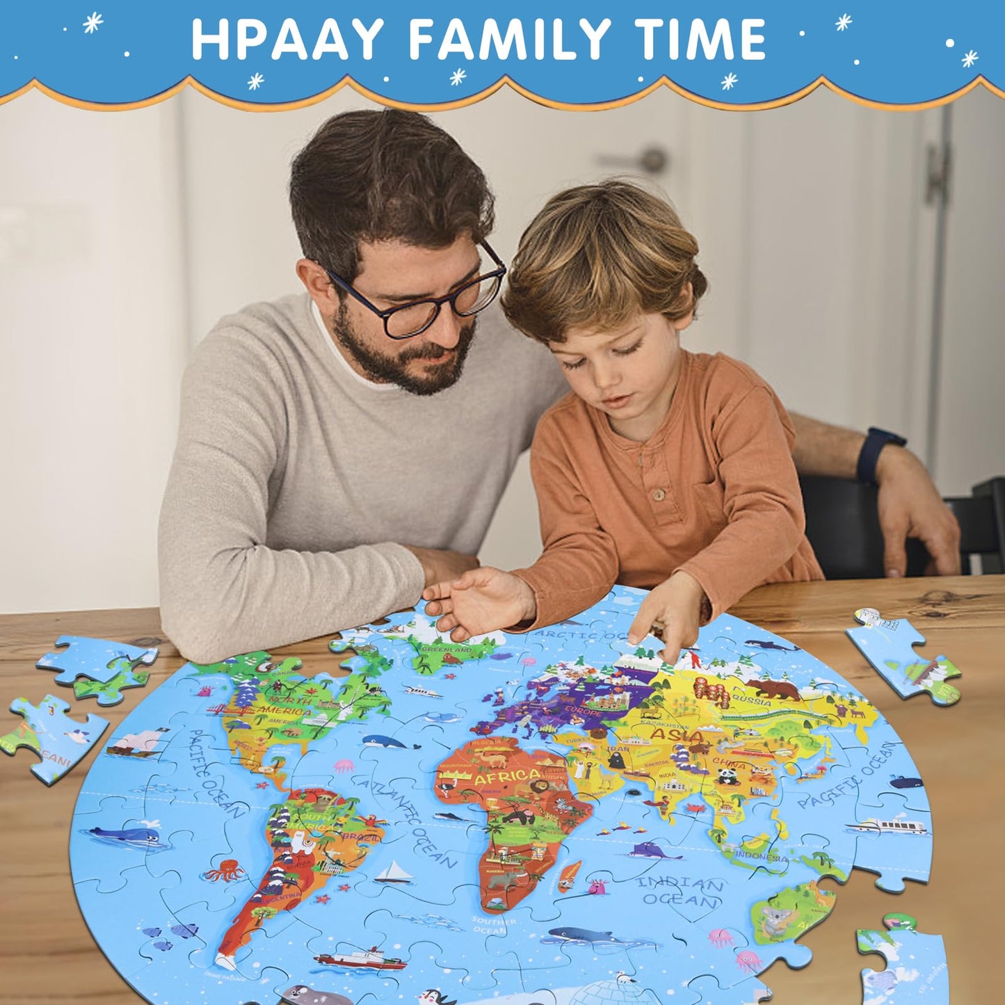 DIGOBAY World Map Jigsaw Puzzle for Kids 4-8, 70 Piece Large Round Floor Puzzles for Kids Ages Toddler Puzzle Globe Geography Games Educational Toys Birthday for Children