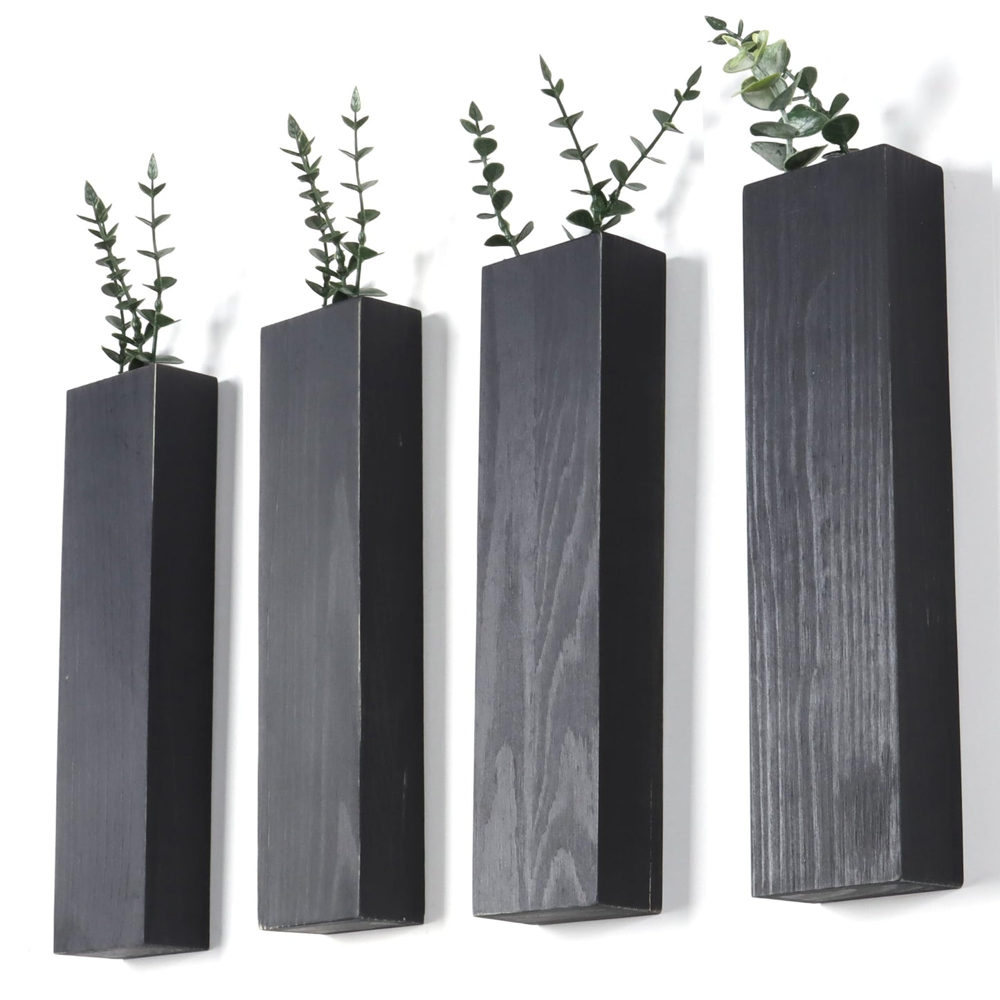 Wood Wall Planter Indoor, Farmhouse Wall Hanging Decor Pocket Planter Vase for Indoor Fake Plants Greenery,Dried Flowers, Wall Plant Holder (4, Black)