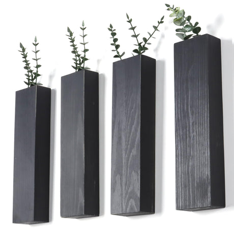 Wood Wall Planter Indoor, Farmhouse Wall Hanging Decor Pocket Planter Vase for Indoor Fake Plants Greenery,Dried Flowers, Wall Plant Holder (4, Black) BlueMake
