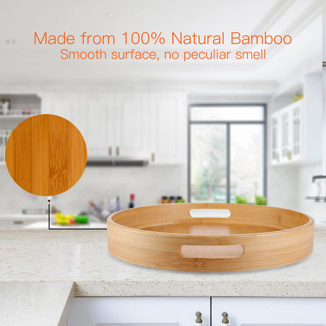 Lazy Susan Organizer 14 inch, Bamboo Lazy Susan for Table, Kitchen Turntable Organizer with Double Handles, Round Wood Rotating Turntable Spice Organizer for Countertop Cabinet or Pantry WEIFUTCH