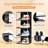 Amllas New 8 Pack Shoe Boxes Stackable, Large Shoe Storage Organizer with Lids,Drop Side Shoe Containers for Entryway,Sneaker Storage Fit up to US Size 13 for Men/Women(13’’x 10.6”x 8.3”) Amllas