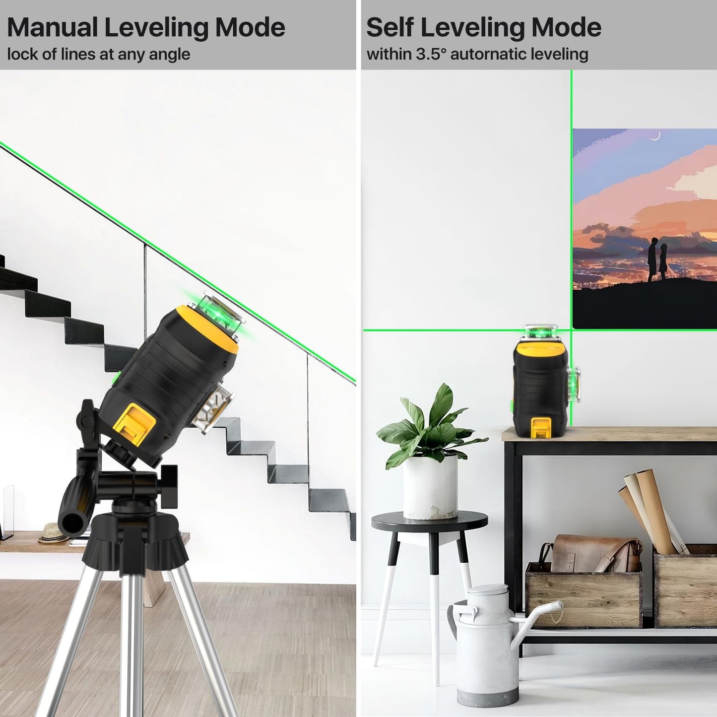 Laser Level 360 Self Leveling,DEGLASERS 3x360 Green Cross Line Laser Level for Construction and Picture Hanging with Rechargeable Battery(30Hrs), Remote Control, Magnetic Bracket, Portable Ba - WoodArtSupply