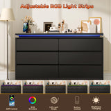 Upgraded 6 Drawer Black Dresser for Bedroom, 47.2" Long Chest of Drawers with Charging Station & LED Lights, Wooden Storage Cabinet Dresser for Closet,Modern TV Stand with Deep Drawers Loomie