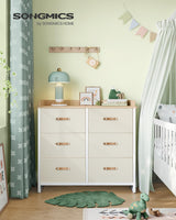 SONGMICS Kids Dresser with 6 Drawers, Boys Girls Dresser, with Water-Resistant Tabletop, Storage Organizer Cabinet, for Bedroom Hallway, Beige UGKR101K01 SONGMICS