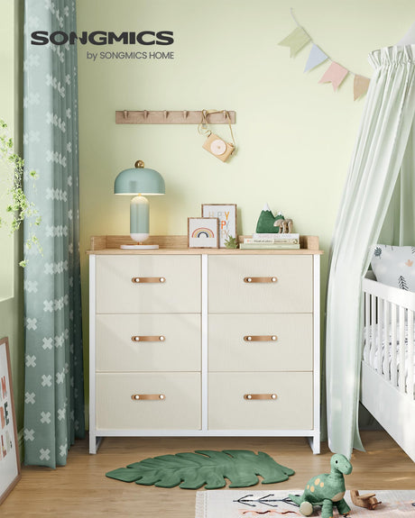 SONGMICS Kids Dresser with 6 Drawers, Boys Girls Dresser, with Water-Resistant Tabletop, Storage Organizer Cabinet, for Bedroom Hallway, Beige UGKR101K01 SONGMICS