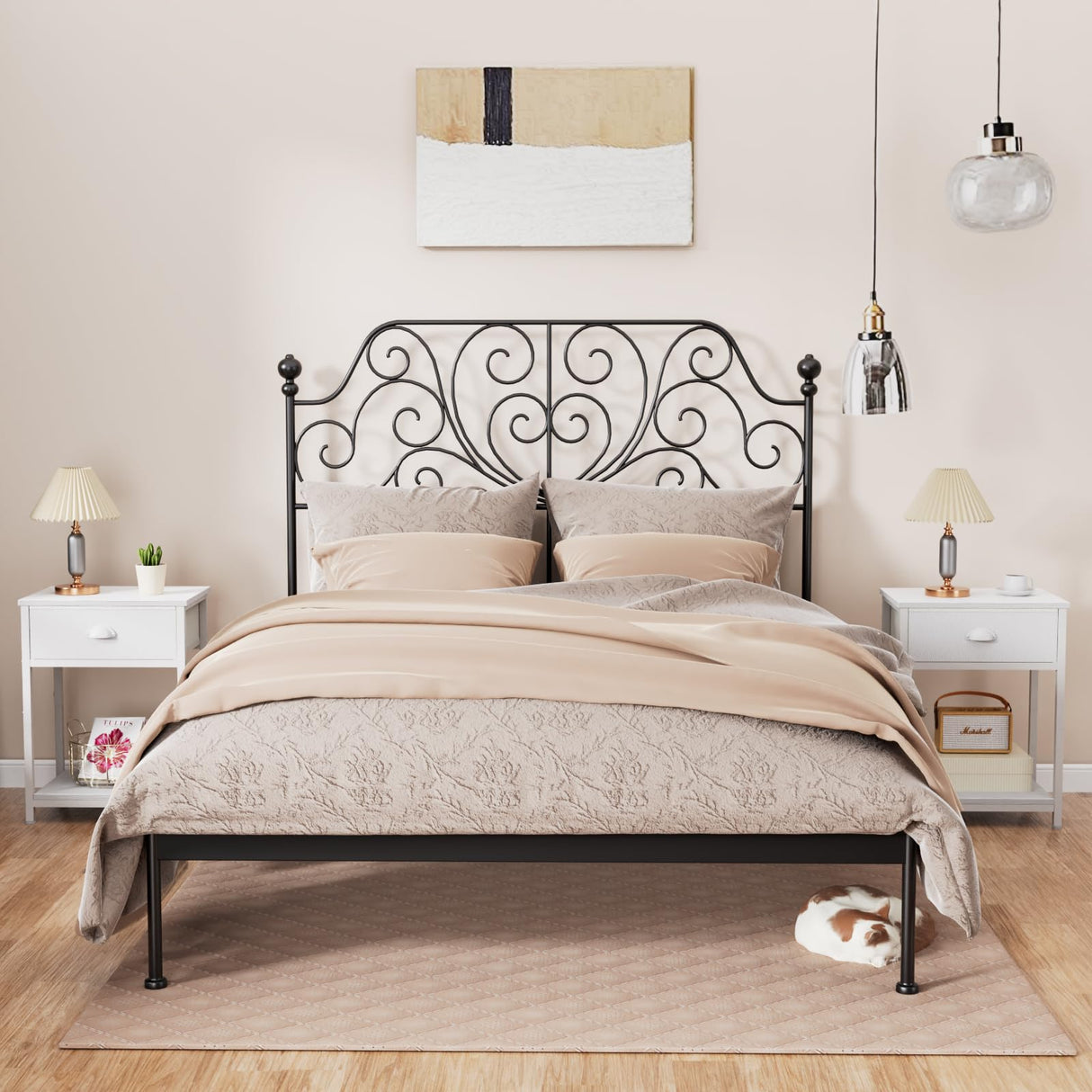 Furologee White Nightstand with Fabric Drawer, Side Table for Small Spaces, 2 Tiers Storage Shelves End Table, Night Stand with Dresser, Tall 23.6" Bedside Table for Living Room, Bedroom, Dorm Furologee