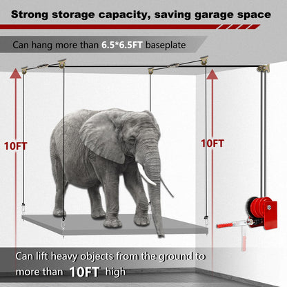 Overhead Garage Storage Lift Hoist, Heavy-duty Ceiling Mounted Garage Storage Lift System for Organization - Supports 8-16ft Ceilings, 300lbs Weight, Easy Installation & Operation (Deck Not Includ)