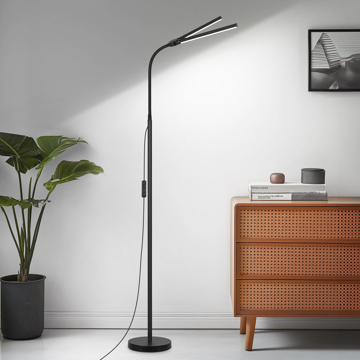 LED Floor Lamp, 15W/1800LM Bright Reading Floor Lamp for Office with Double Head, Adjustable Gooseneck Dimmable Modern Standing Light for Lash Extension Craft, Eye Caring Floor Lamps for Living Room Seaside village