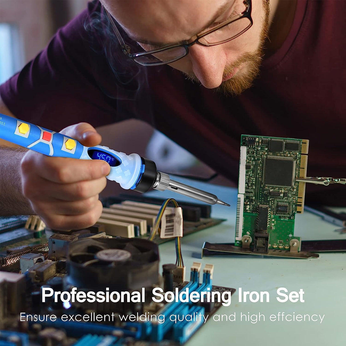 Soldering Iron Kit,80W LCD Screen Soldering Iron, Portable Digital Electronics Soldering Gun with Adjustable Temperature, Welding Tools with Fast Heating Ceramic Thermostatic Design KLARYTYMA