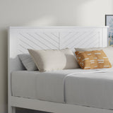 Serene Farmhouse Style Wood Bed Frame in Queen Size with Chevron Scoring Headboard, Coastal Modern Design, Sturdy, Easy Assembly, Ample Underbed Storage, White Finish ComfIQ
