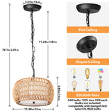 SUNLUMI Farmhouse Rattan Chandelier with 2-Tier Wicker and Fabric Shade, 3-Lights Boho Drum Pendant Light Fixture with Adjustable Chain, Hand-Woven Basket Chandeliers for Dining Living Room Kitchen SUNLUMI