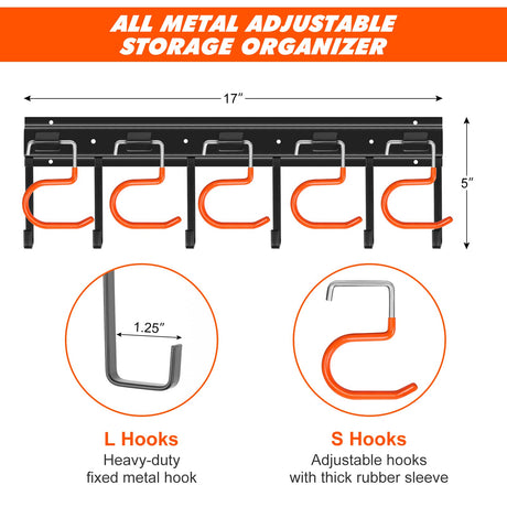 TVKB 34'' All Metal Garden Tool Organizer Wall Mount Garage Organizers and Storage with Hooks Tool Hangers for Shed TVKB