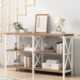 IBF Farmhouse Entryway Table, Wood TV Console Table, Rustic Metal Sofa Table, Industrial Hallway Tables with Storage Shelves, Modern Foyer Tables for Front Entry Way, White and Rustic Oak, 47 Inch IBF