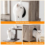 HOOBRO Cat Tree Tower with Litter Box Enclosure for Indoor Cats, Wooden Cat Condo with Scratching Posts, Cat Litter Box Furniture Hidden, All-in-One Cat Toy with Cat House, Greige BG15MZ03 HOOBRO