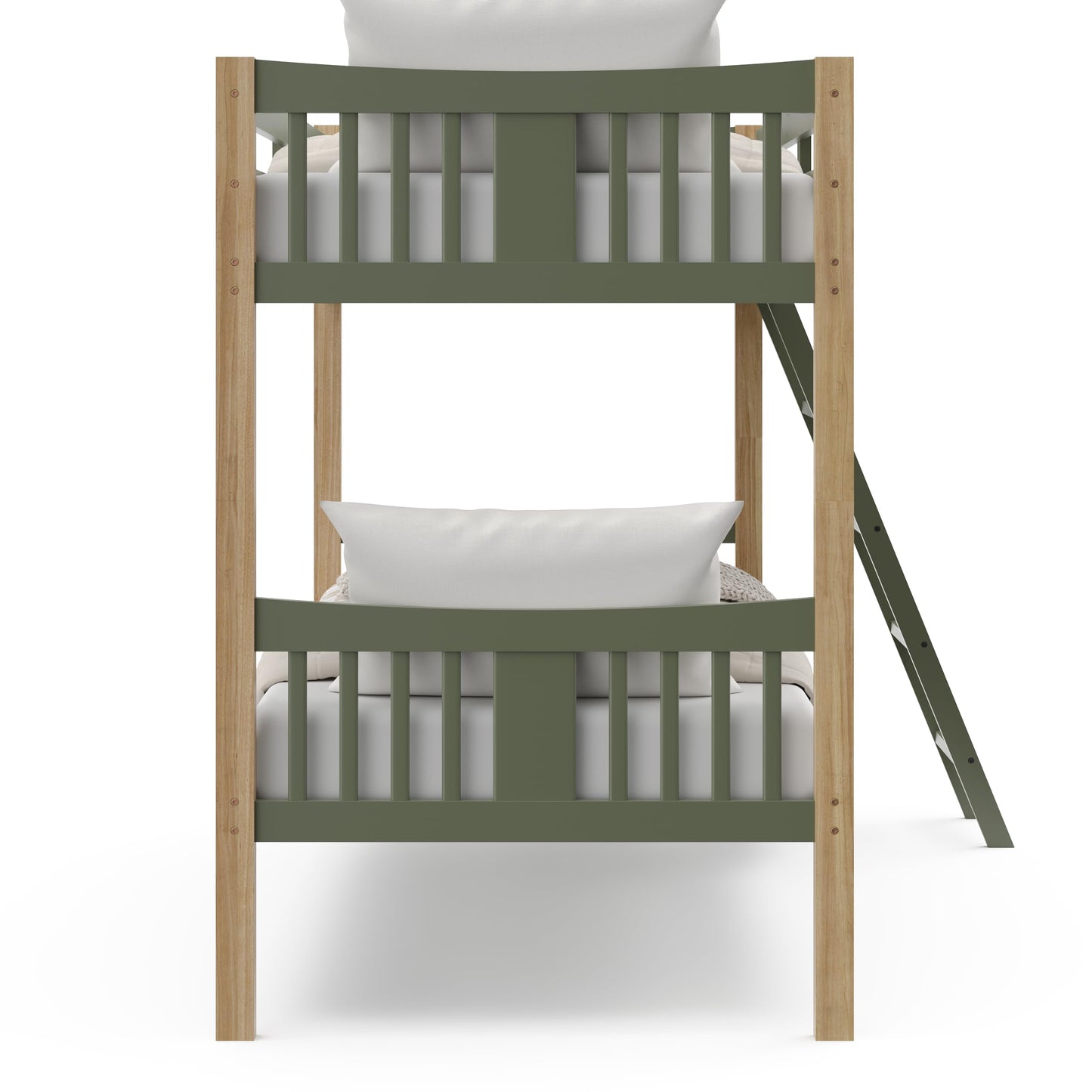 Storkcraft Caribou Bunk Bed Twin Over Twin Bunk Bed (Olive and Natural) - GREENGUARD Gold Certified, Twin Bunk Beds for Kids, Converts to 2 Individual Twin Beds (Mattress not Included)