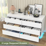 Gyfimoie 6 Drawer Dresser with Power Outlet, Floating White Dresser Chest of Drawer with LED Light,Modern Double Wide Drawer Organizer Cabinet for Bedroom,Living Room (White) Gyfimoie