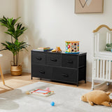 OLIXIS Dresser for Bedroom, 5 Storage Fabric Drawers, Metal Frame and Wooden Top, Tall Storage Drawer Dresser for Closet with Easy Pull Handles for Living Room, Entryway, Small Space Black OLIXIS